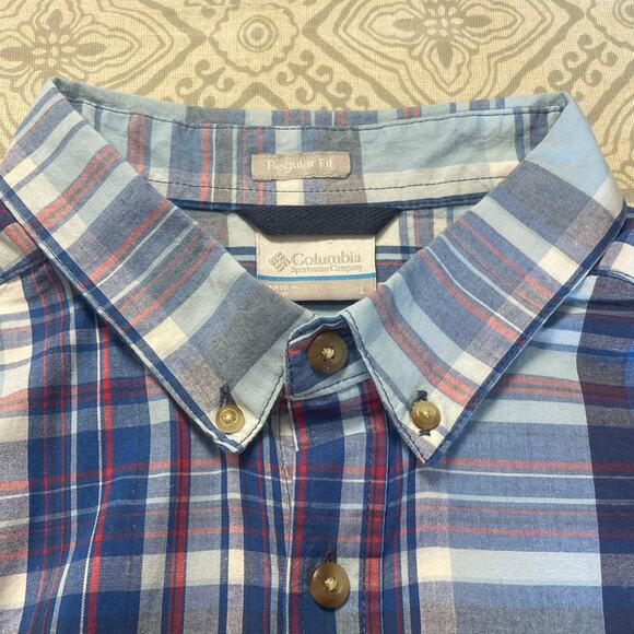 Columbia Mens Regular Fit Short Sleeve Plaid Button Up Shirt Size Large - Picture 4 of 6